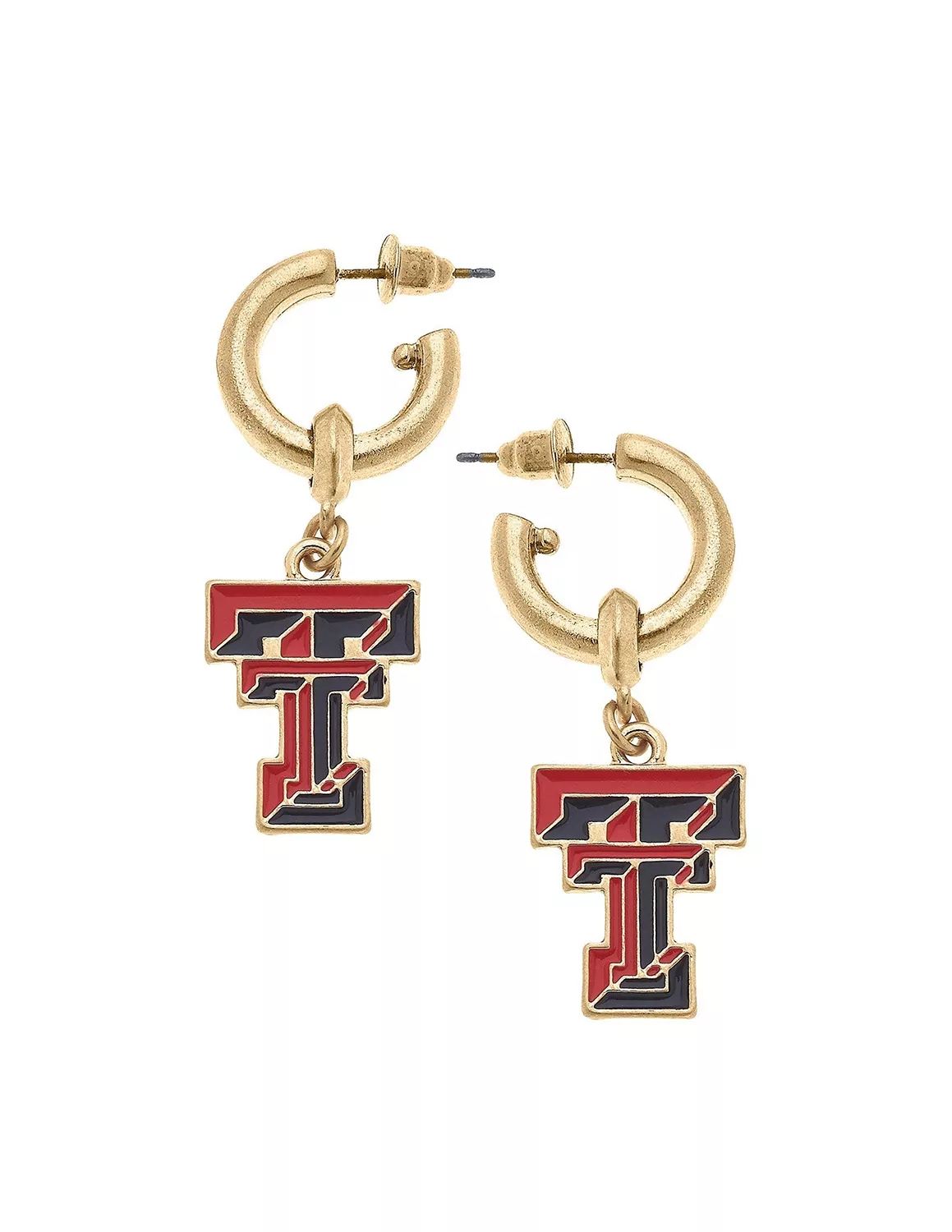 TTU Enamel Drop Hoop Earrings