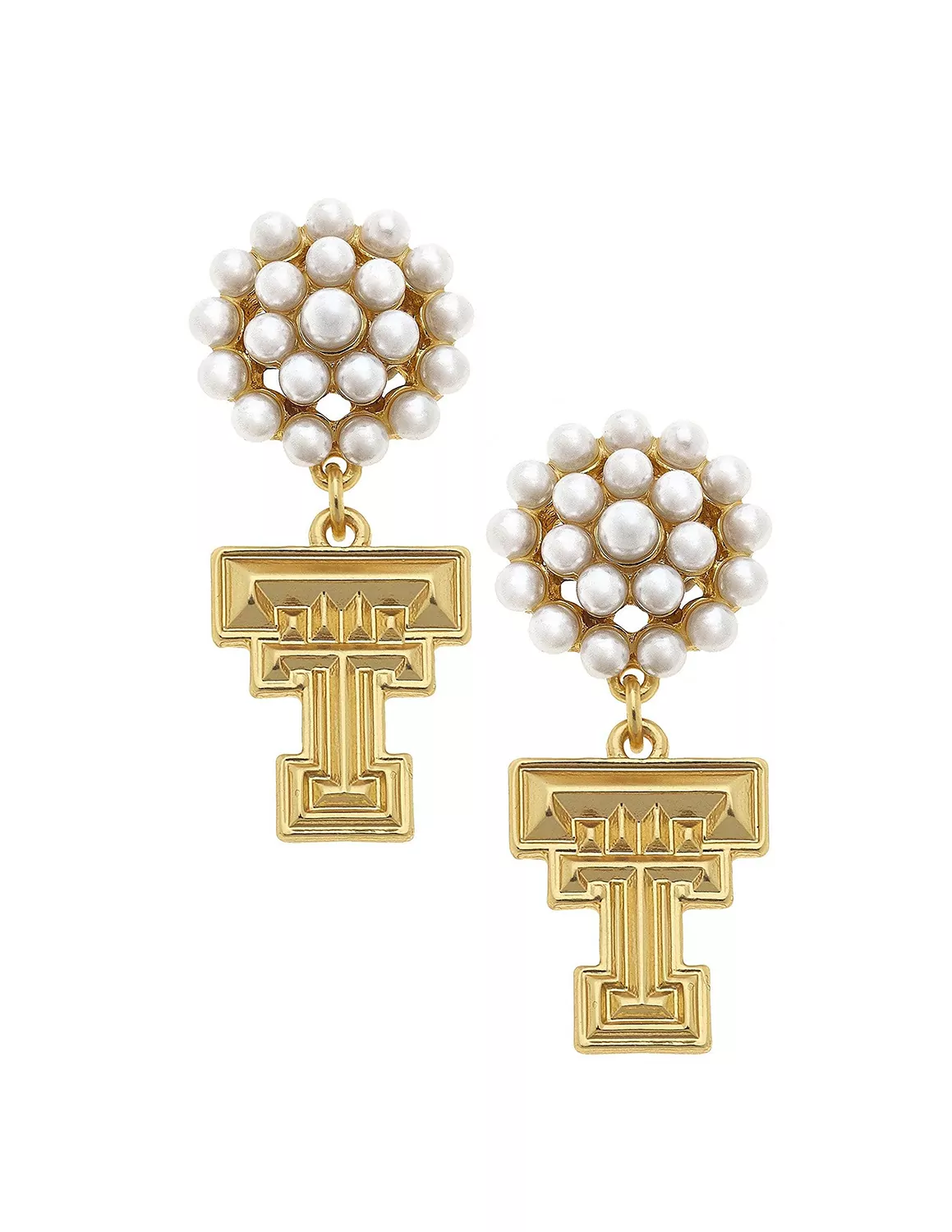 TTU Peal Cluster Logo Earrings