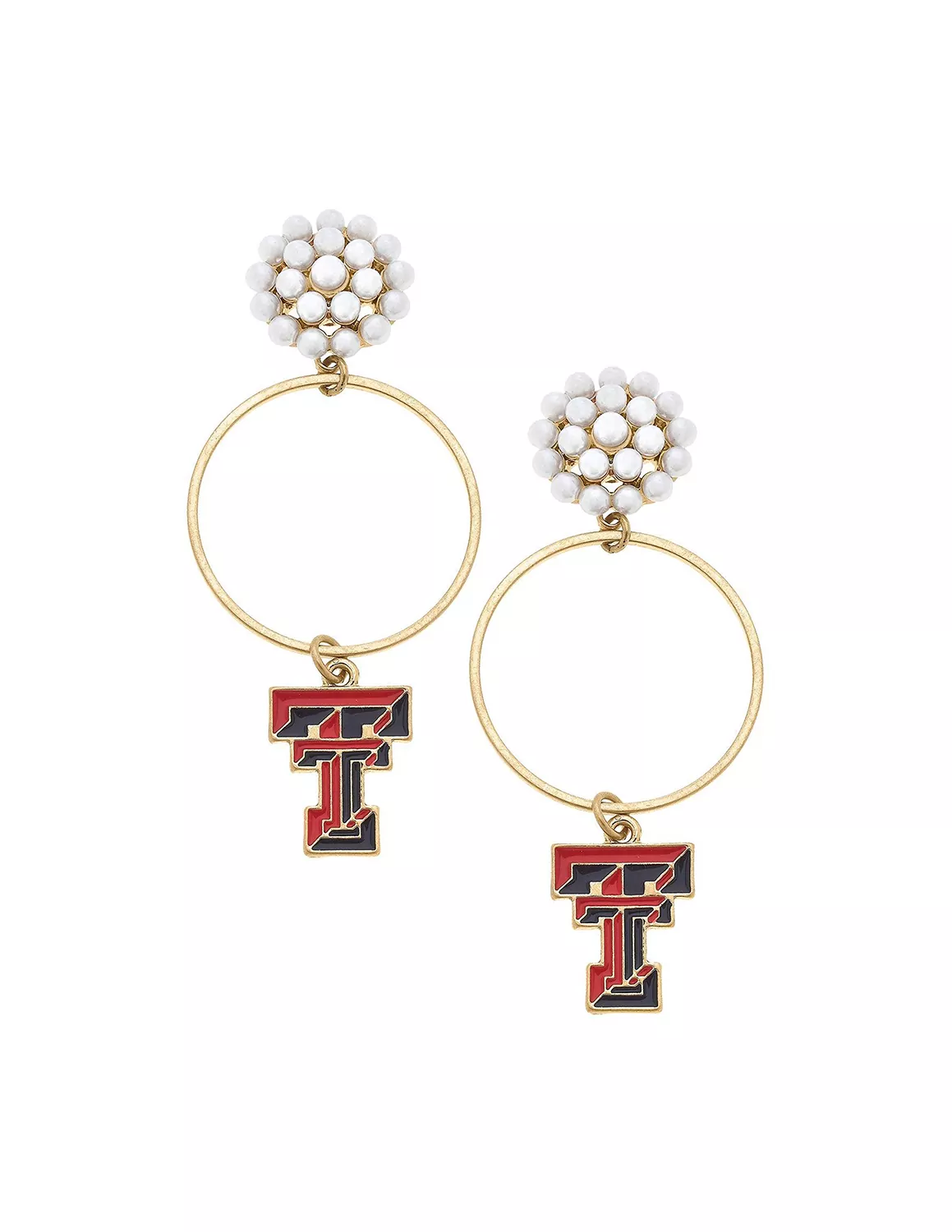 TTU Pearl Cluster Hoop Earrings