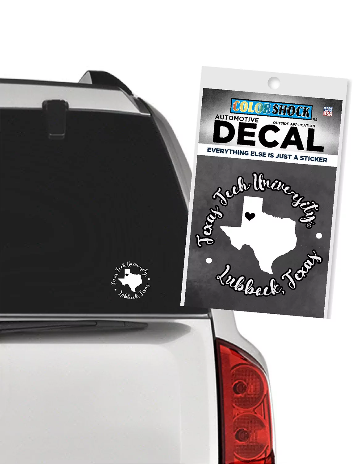 TTU Wording State Decal