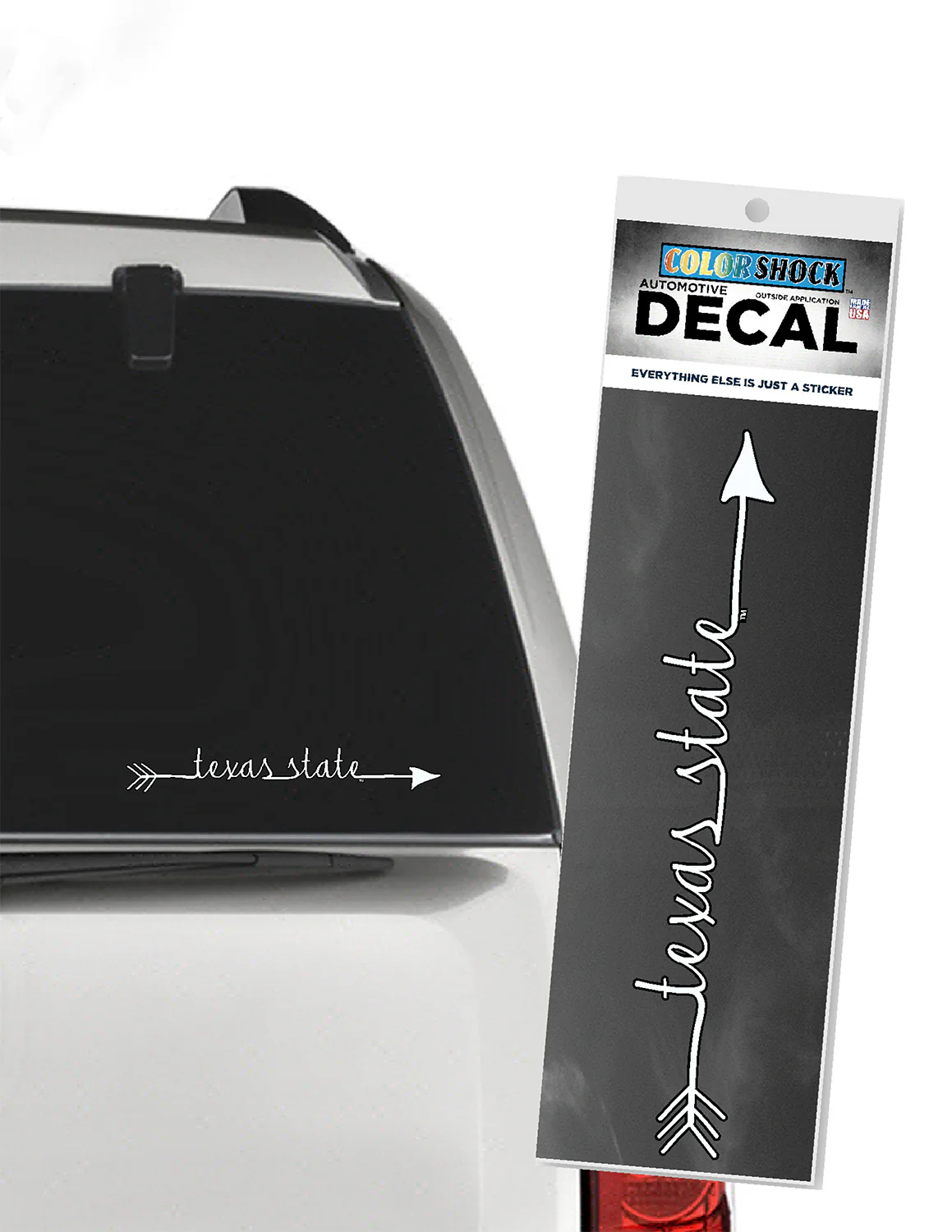 TXST Cursive Arrow Car Decal