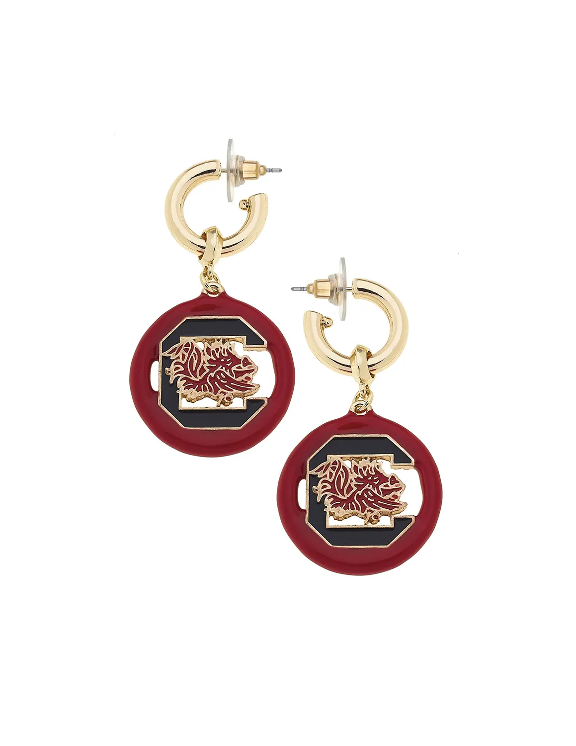 USC Logo Medallion Drop Hoop Earrings