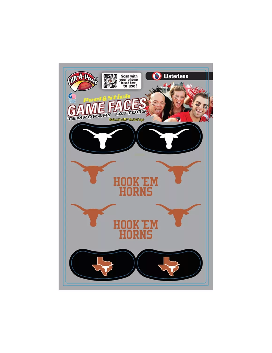 UT Game Faces Temporary Tattoos